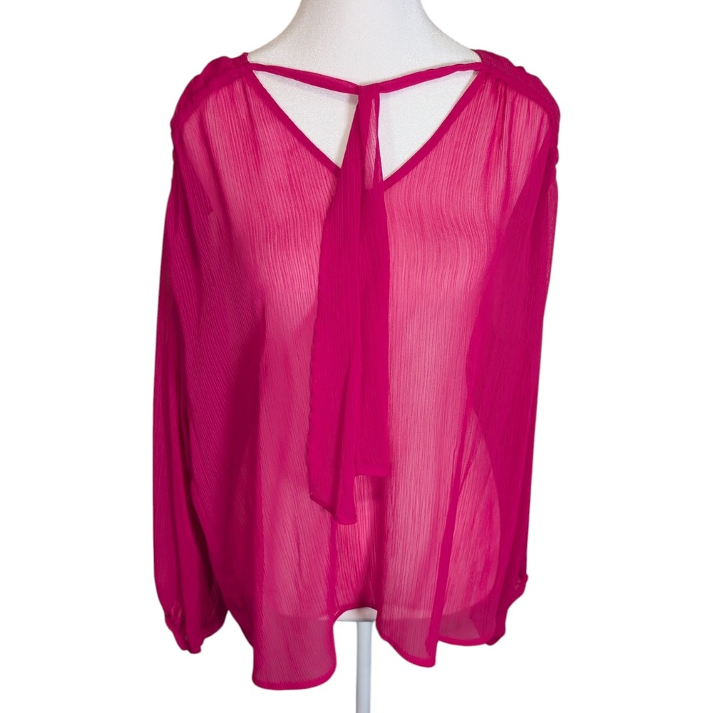 INC International Concepts Pink Sheer Pleated Tie Neck Blouse Medium NWT